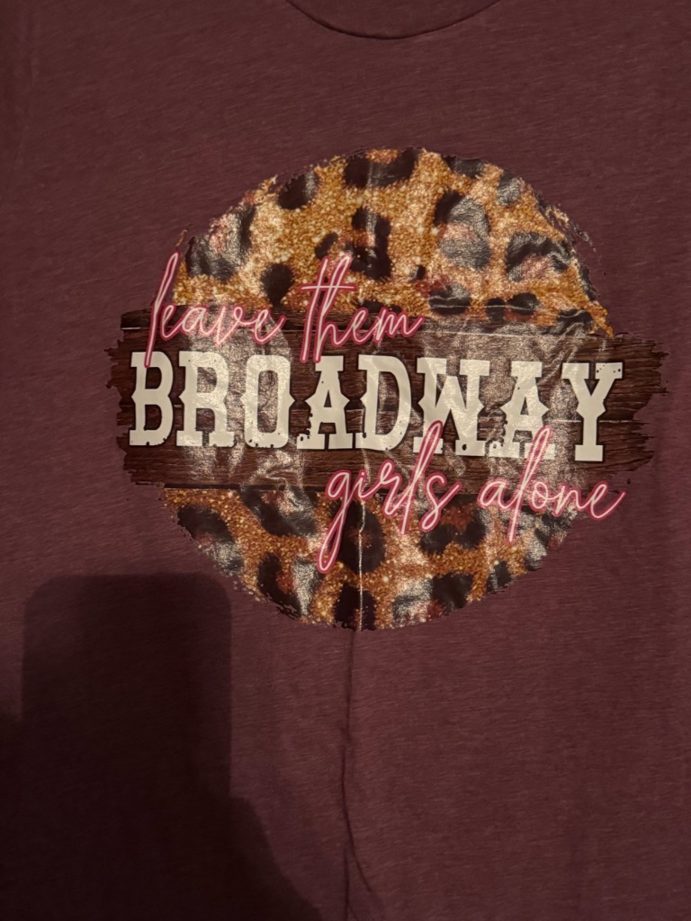 Bella Canvas Maroon Short Sleeve Tee with Leopard Graphic and Pink Script